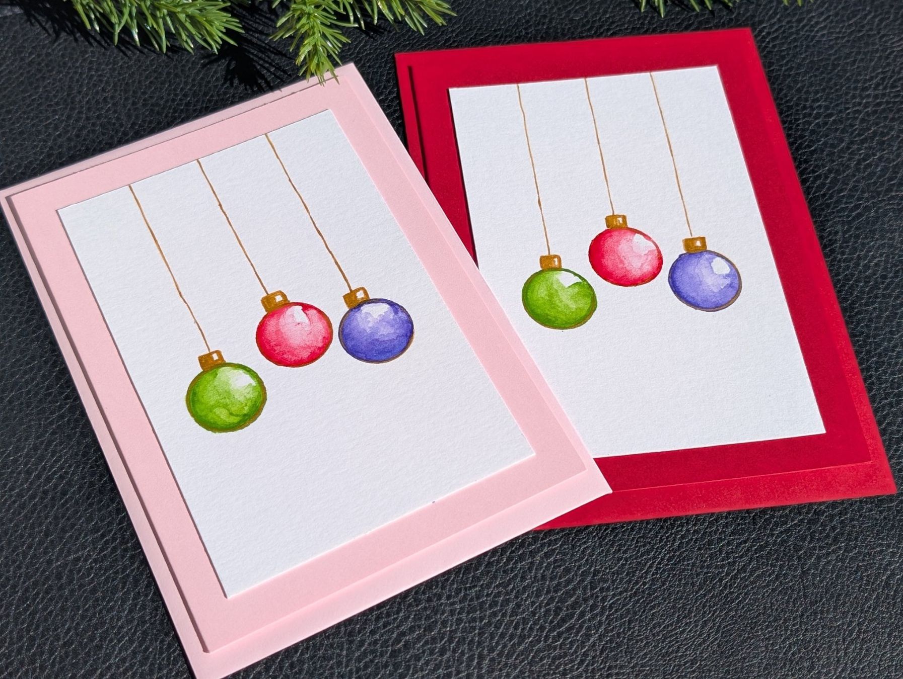 Karten: 2er Set Weihnachtskarten Handgemalt – Aquarell Kugeln – Neu und originalverpackt aus Winterthur von LaVieColor 2