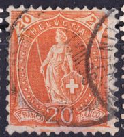 Stehende Helvetia ZNr. 86A orange div. Farbkleckse + Striche