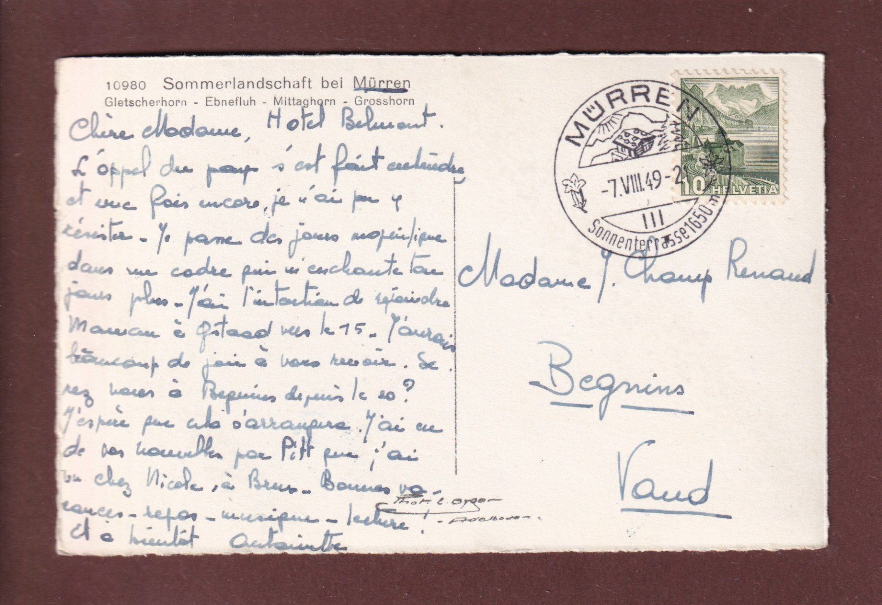 Cartoline postali: Bei MÜRREN - 1949 – Usato da Pully venduto da nicecards 1