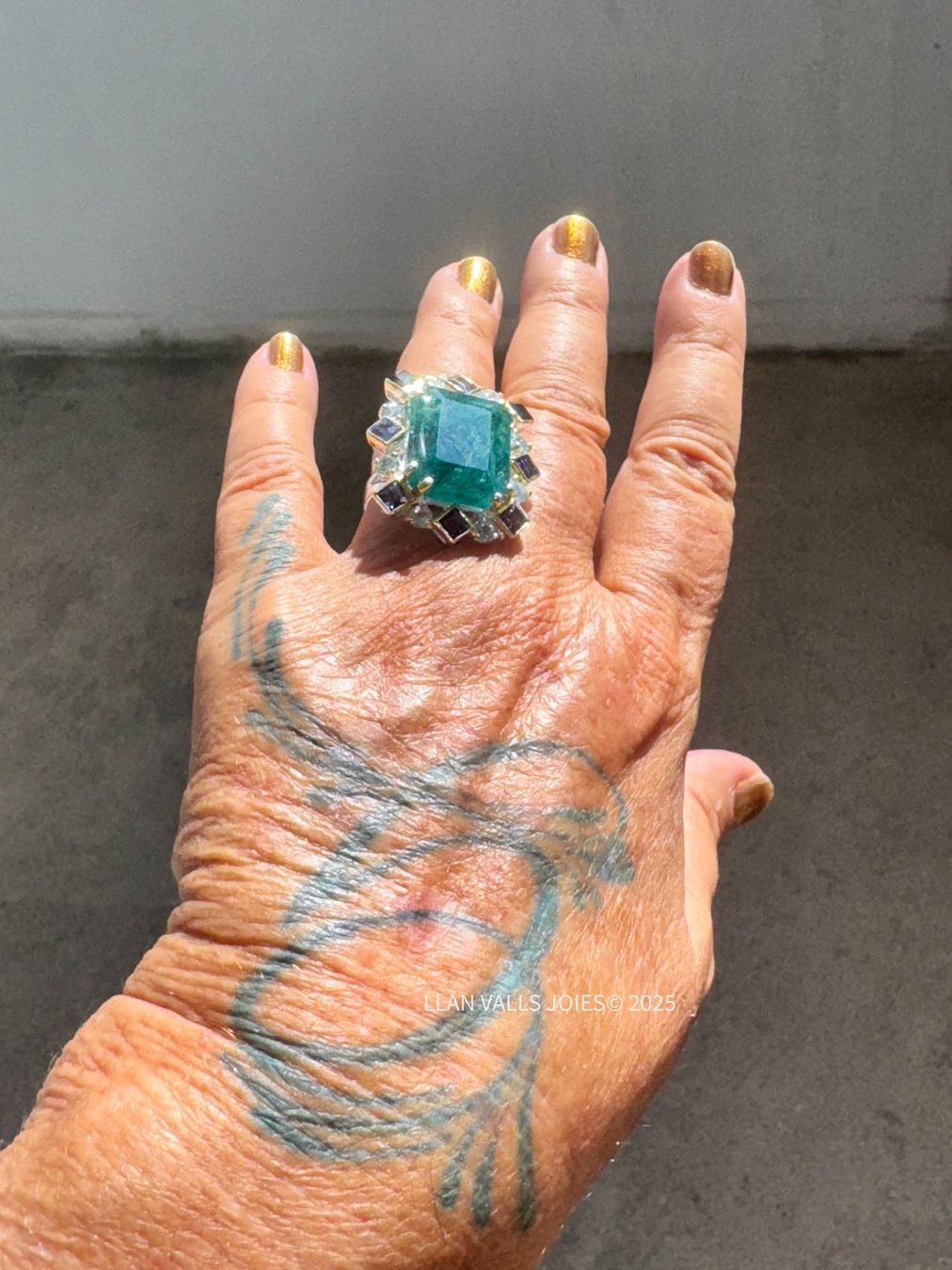Llan Valls Joies Anelli: Architectural SS925 Ring Green Beryl, Iolites & Blue Topazes – Usato da Birsfelden venduto da Brut-Reserve 6