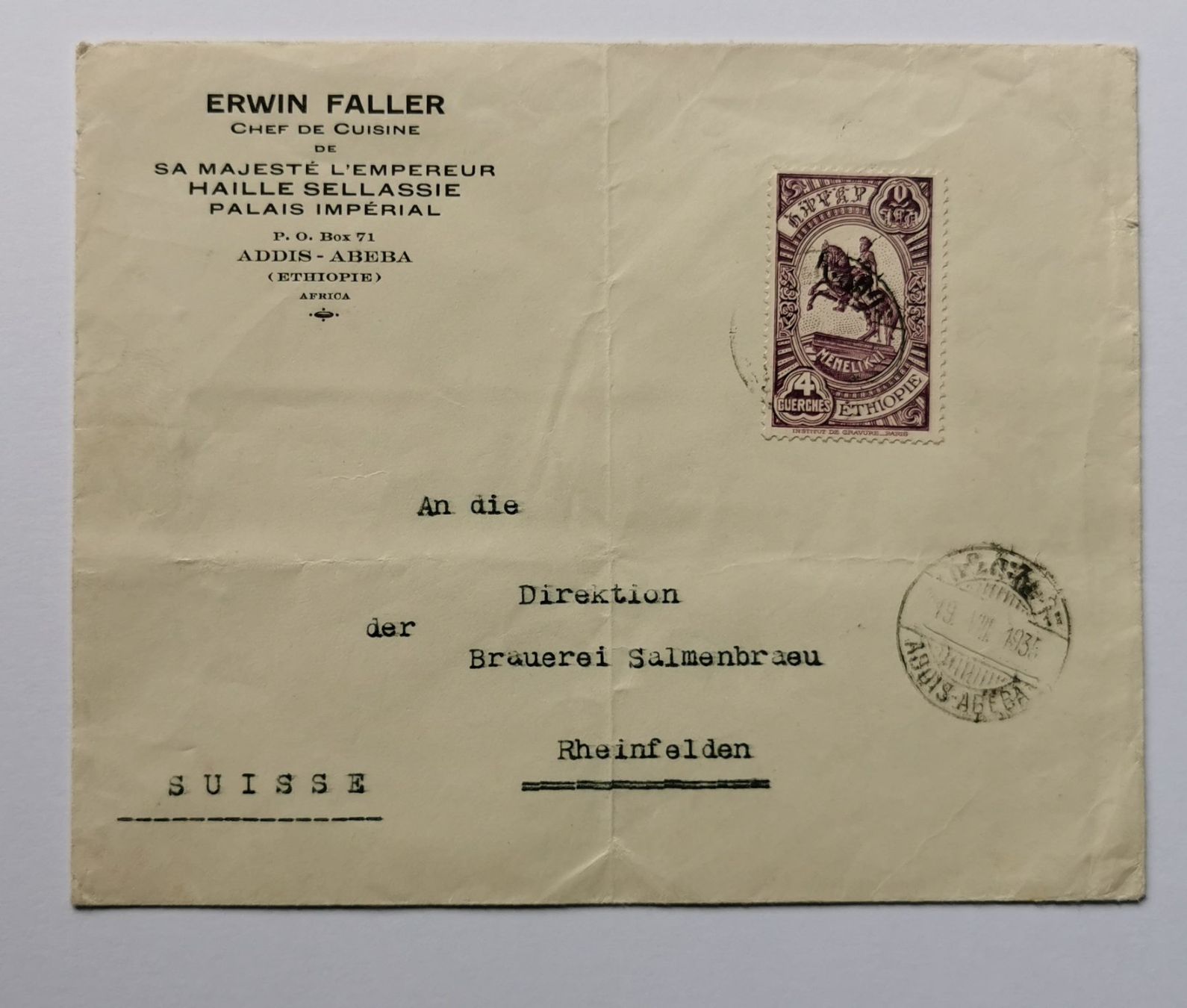 Alle Briefmarken: Addis-Abeba-Beleg 1935 – Gebraucht aus Aadorf von Chnorli-Furz
