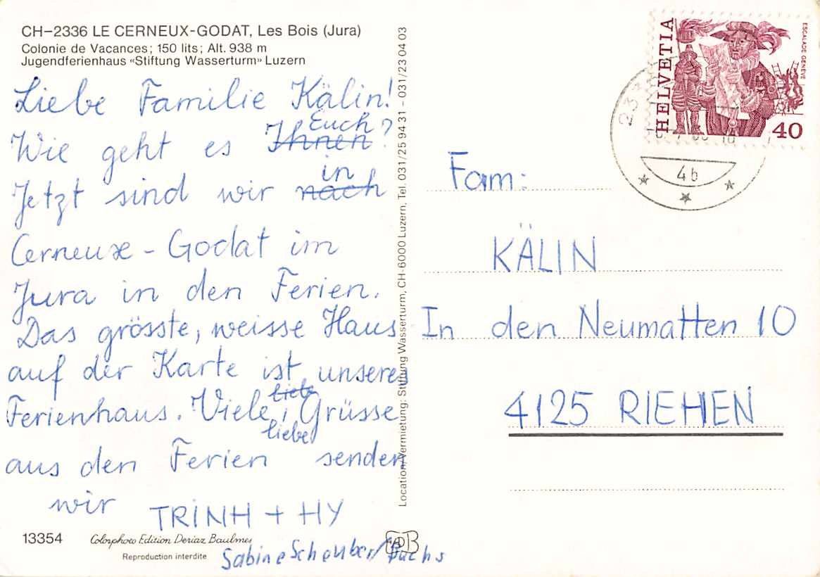 Cartoline postali: SOUVENIR de LES CERNEUX JU – Usato da Winterthur venduto da SchatzchischtliWinti 1
