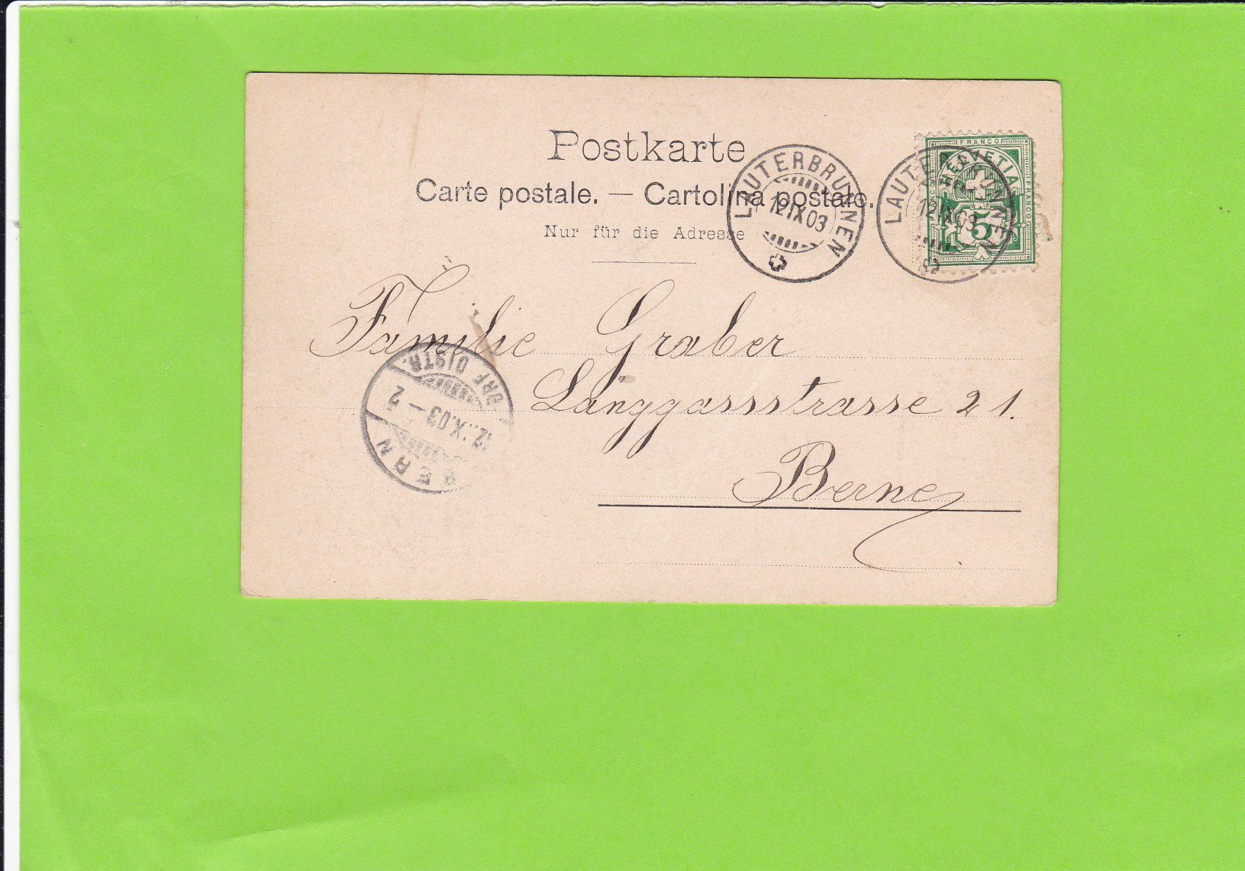 Cartoline postali: Wengen, ab Lauterbrunnen 1903 – Usato da St. Peterzell venduto da neckertal 1