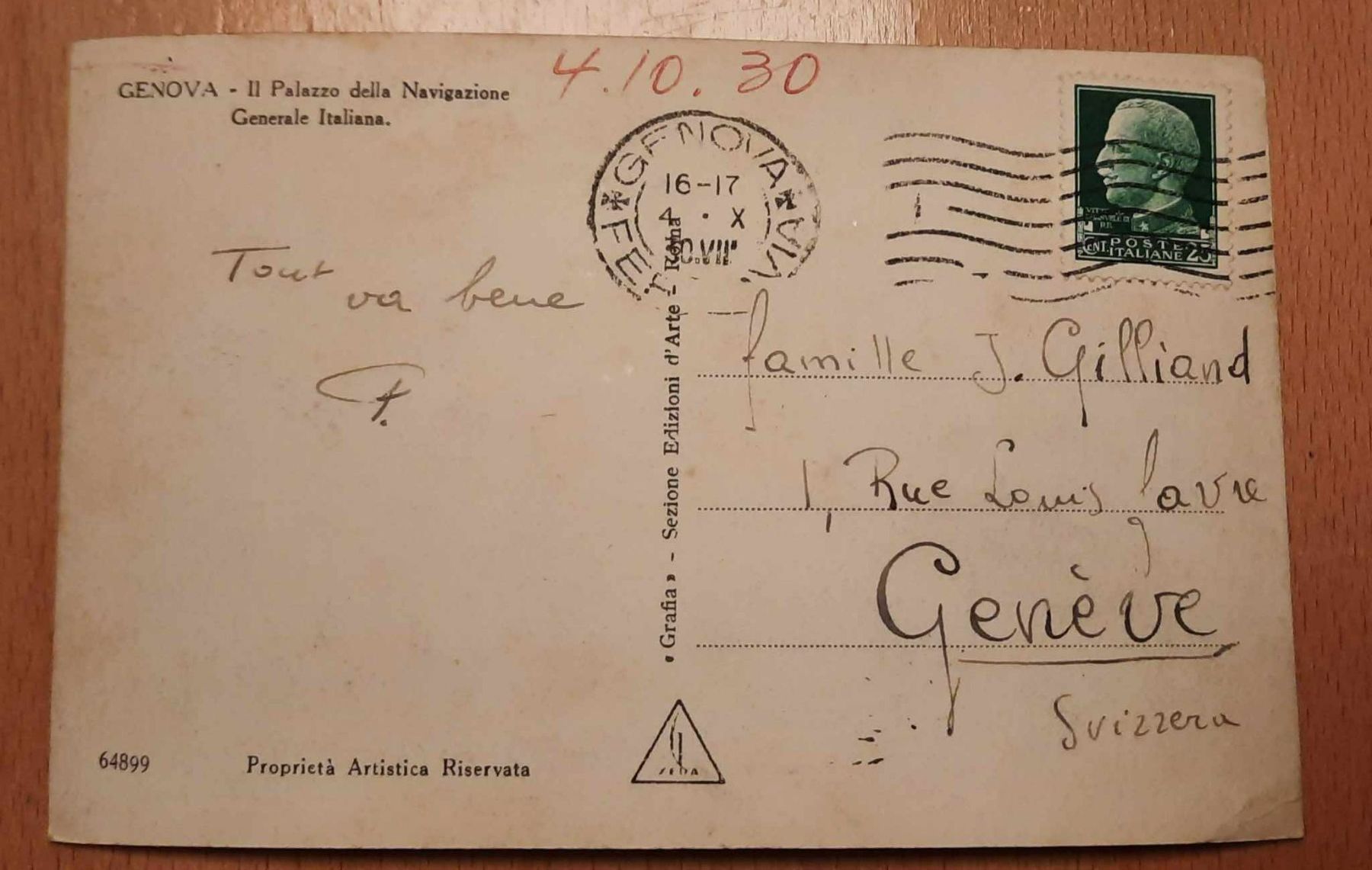 Cartoline postali: 1930 Foto Ansichtskarte Genua – Usato da Dübendorf venduto da alibaba010 1