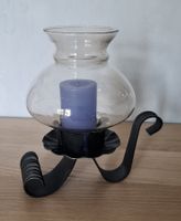Kerzenhalter-Windlicht mit Glaseinsatz Schmiedeisen schwarz