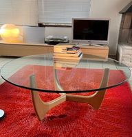 Coffeetable Couchtisch Holz mit Glasplatte 110cm Durchmesser