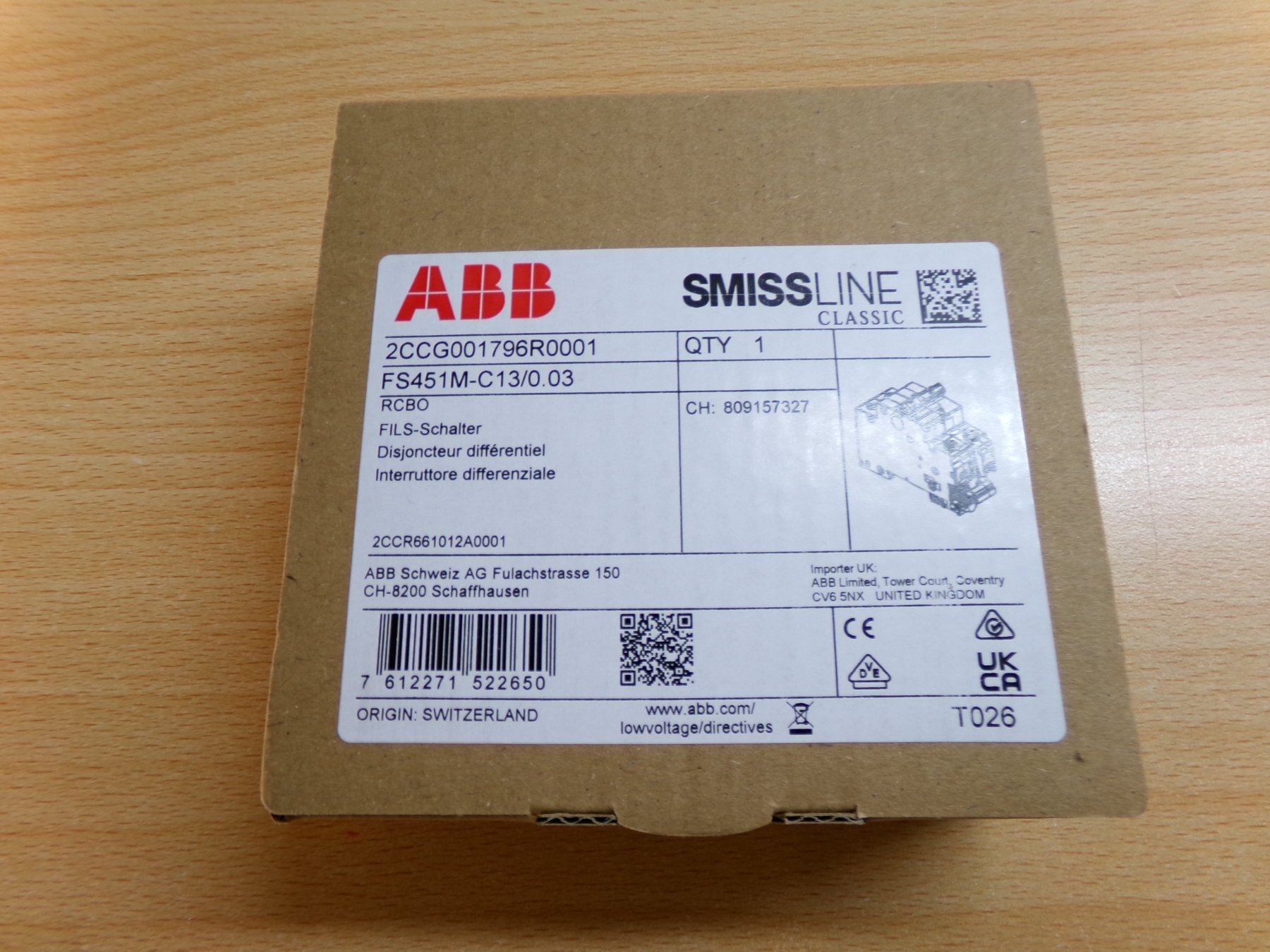 ABB Schalter: FI-LS 2pol. C13 30mA ABB-smissline – Neu und originalverpackt aus Hombrechtikon von HGK50 8