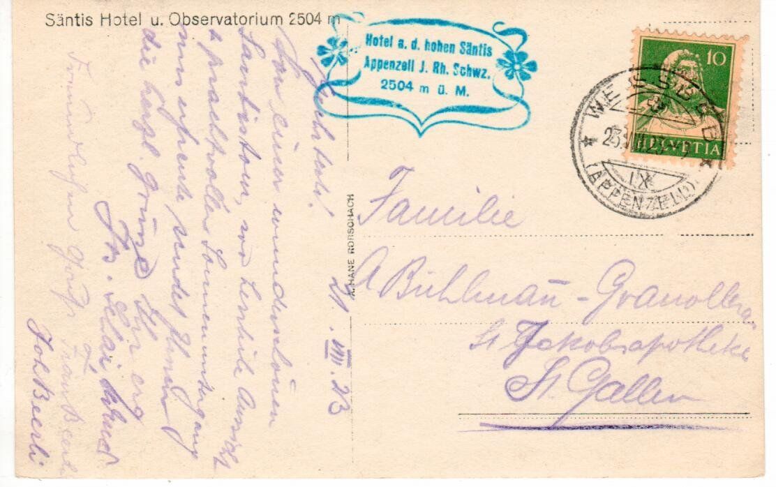 Cartoline postali: Säntis Hotel u. Observatorium 1923 – Usato da Wolhusen venduto da Curver9 1