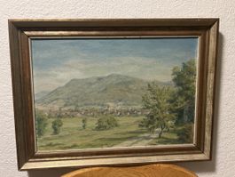 Gemälde, Landschaft mit Berg, Öl auf Leinwand, gerahmt!