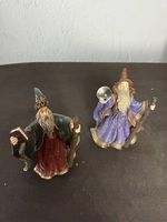 2 Zauberer-Figuren, handbemalt, mit Kristallkugel, 12cm 