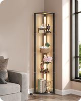 Stehlampe mit Regal Holz Glas LED dimmbar drehbar