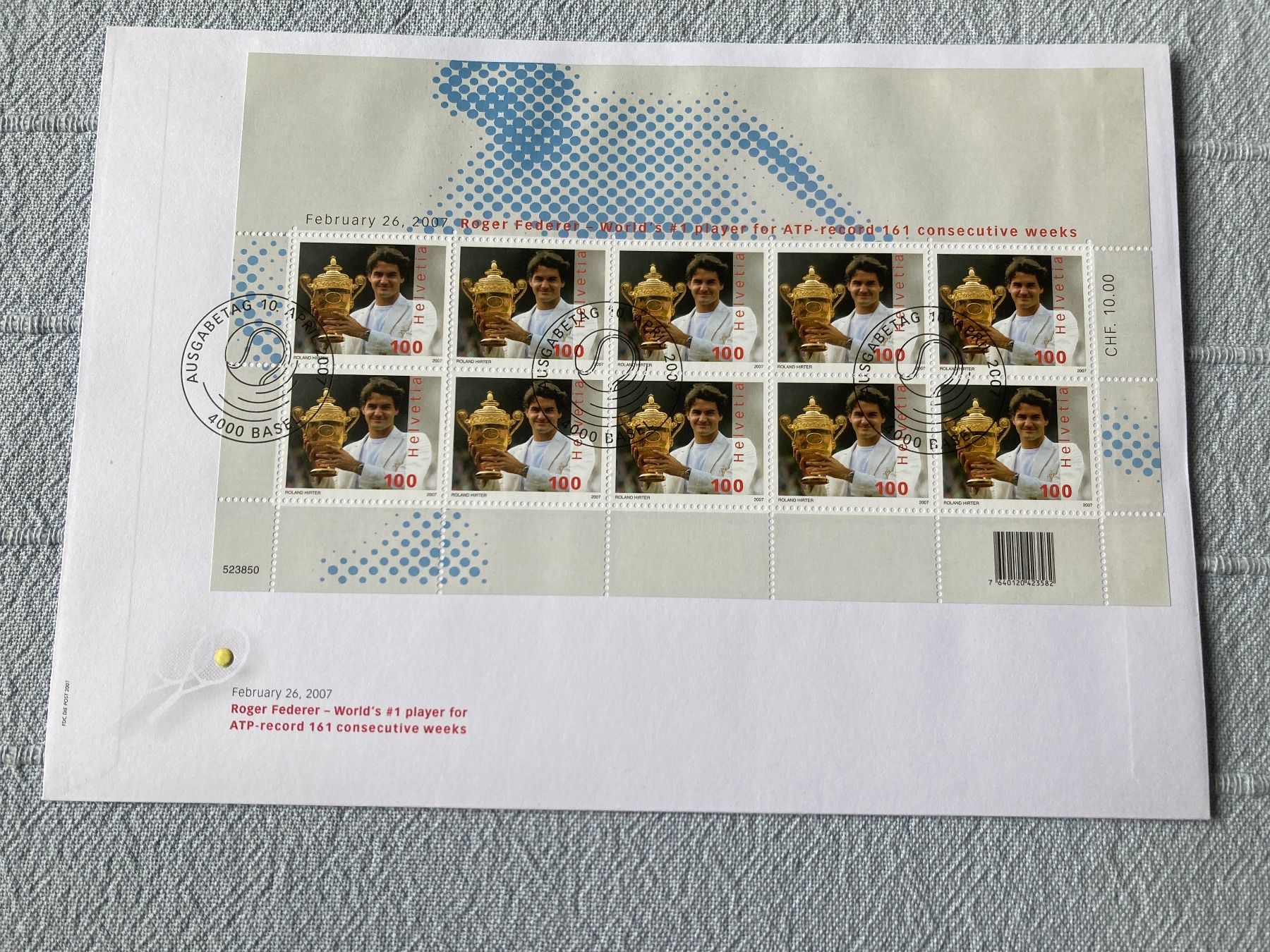 Tutti i francobolli: Roger Federer - Briefmarkenbogen - Erstausgabe 2007 – Nuovo (secondo la descrizione) da Zürich venduto da Ralfli