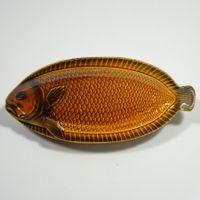 Plat de service à poisson Sarreguemines en faïence ancienne