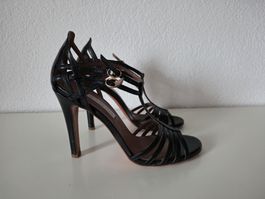 Elegant Black Leather Strappy Heels, Size 38.5 - Summer Styl