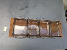 Aperoschalen 4er Set Teak Glas midcentury vintage Danish