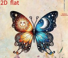 ACRYL WANDBILD SCHMETTERLING,SONNE,MOND, CA. 15X14CM NEU