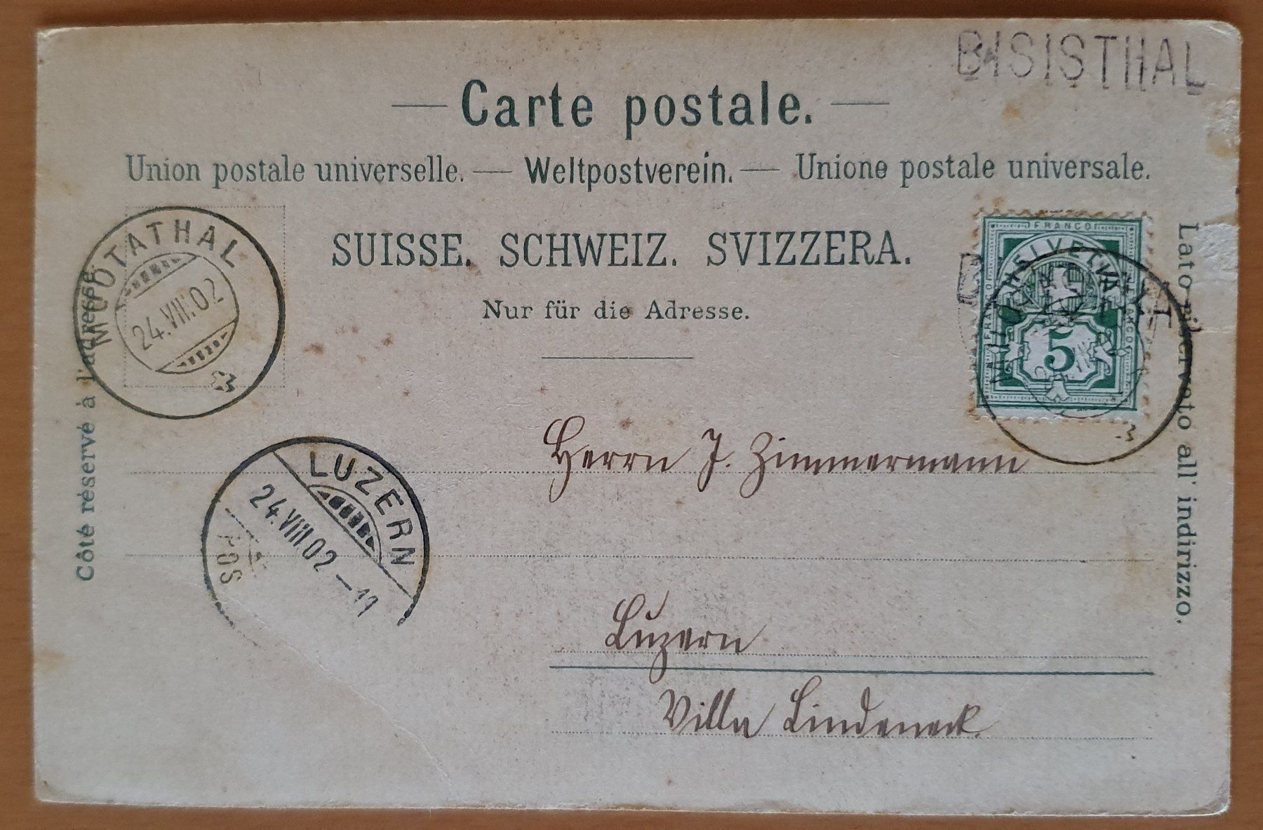 Cartoline postali: Gruss aus dem Bisisthal 1902 – Usato da Kreuzlingen venduto da Rschweiz1 1