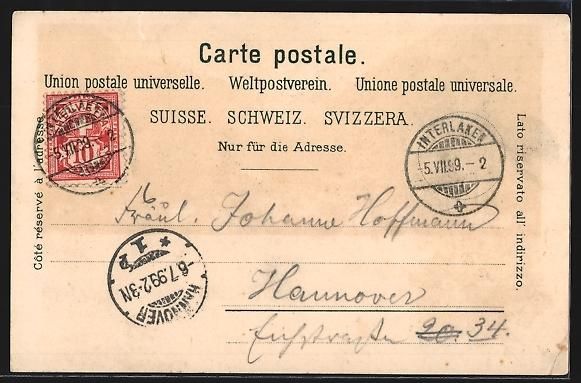 Cartoline postali: Litho Interlaken, Totalansicht aus der V – Usato da Berlin venduto da bartko-reher 1