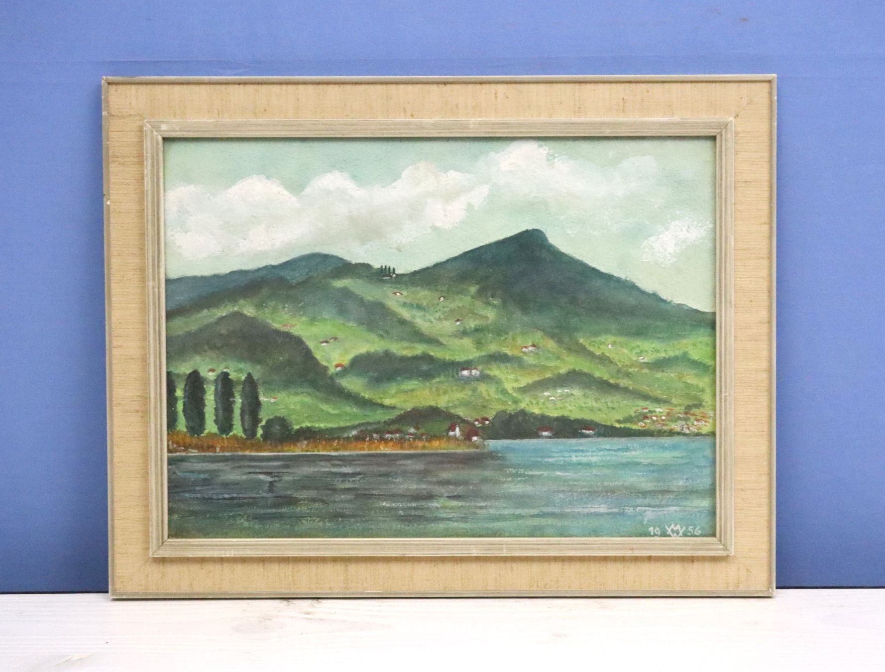 Dipinti: Monogramm MW, Mischtechnik, See-und Gebirgslandschaft 1956 – Usato da Zug venduto da Kunst-Fundgrube 3