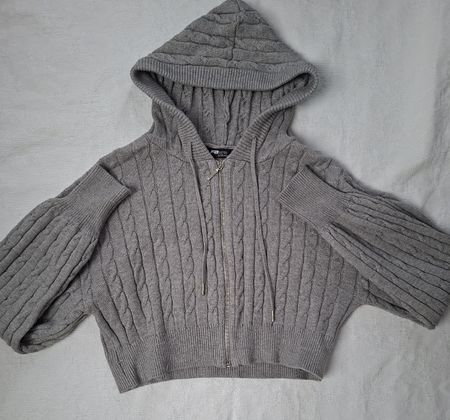 gekroppte Strickjacke grau Langarm rosa Grösse S gebraucht