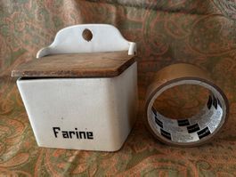 Boite a farine ancienne ceramique bois