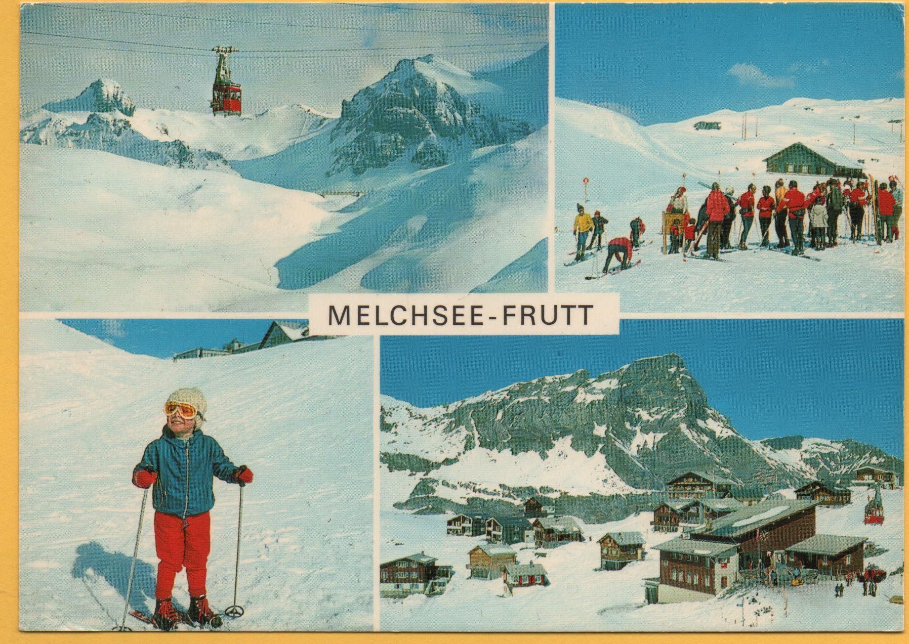 Cartoline postali: MELCHSEE-FRUTT Luftseilbahn Stöckalp, Schweizer Skischule – Usato da Jona venduto da philajona