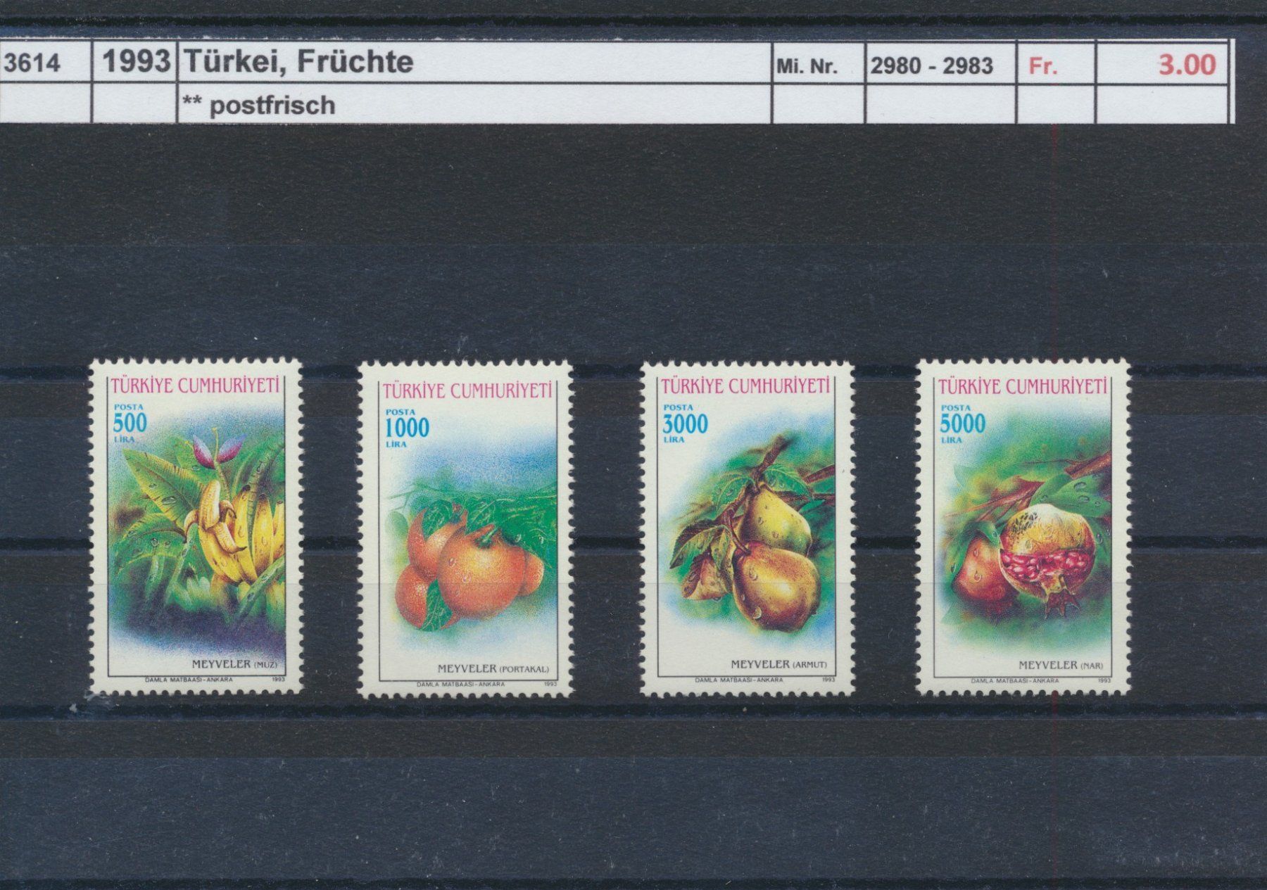 Alle Briefmarken: 1993 Türkei, "Früchte", ** postfrisch – Neu (gemäss Beschreibung) aus Winterthur von Zupogeru