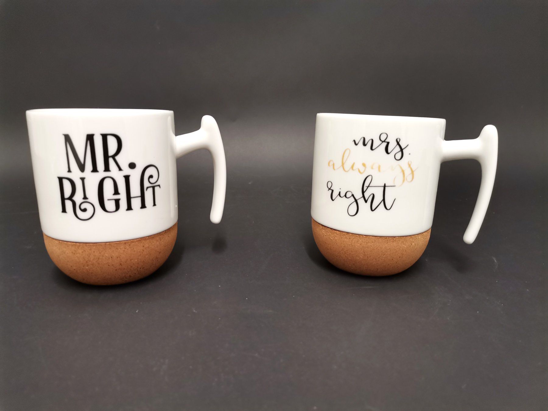 Geschirrsets: Tassen Set "MR. RIGHT" & "mrs. always right" mit Löffeln – Gebraucht aus Schaffhausen von Restwert_SH 3