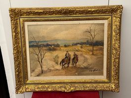 Reiter in Winterlandschaft  Ölbild um 1970, gerahmt