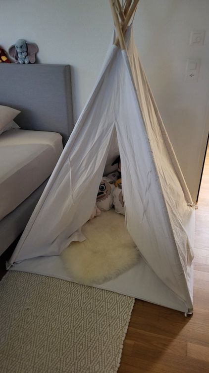 Tipi-Zelt Für Kinder Mit Matte & Kissen – 100x100x150 Cm, Baumwolle, Für Garten & Zimmer