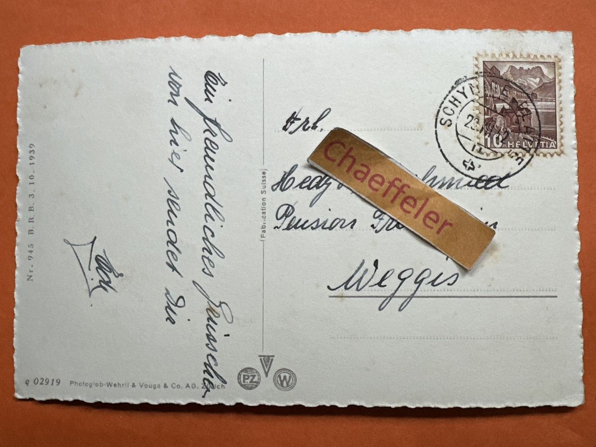 Cartoline postali: 1942  – Usato da Zürich venduto da Chaeffeler 1