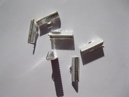 10 Cord Ends, Bandklemmen, Endteile, versilbert, 20x6mm