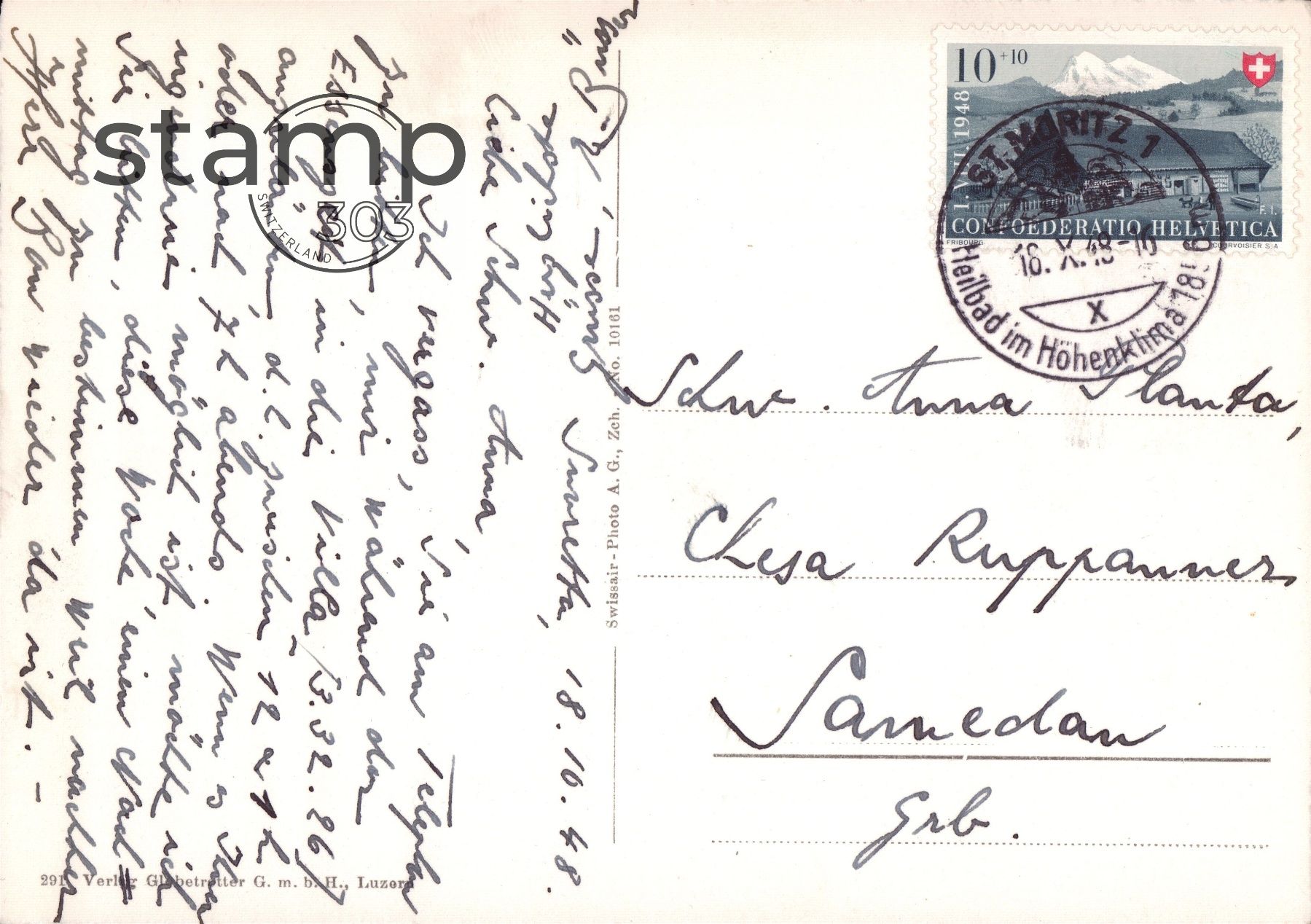 Cartoline postali: 1948 AK St. Moritz _ Suvretta – Usato da Eggersriet venduto da stamp303 1