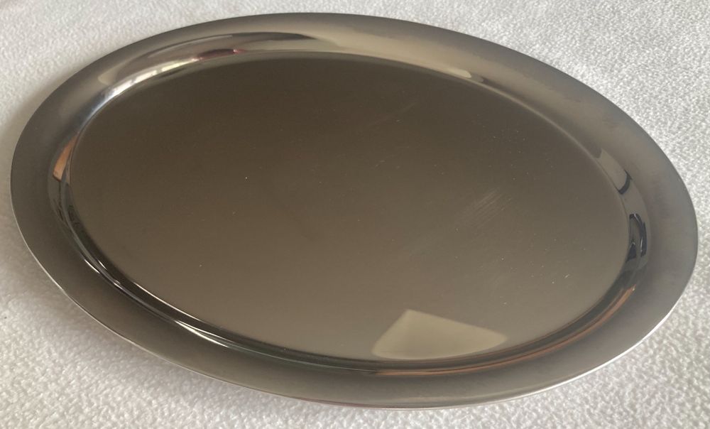 Produktbild von Silbernes Ovales Edelstahl-Tablett – Mini-Kaffeetablett Für Schmuck, Kosmetik Und Kerzen