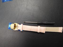 Uhrenarmband Leder Stahl 14mm lachsrosa gold Schnellverschl.