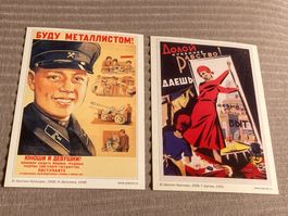 2 Karten mit Plakatmotiven aus der Sowjetunion CCCP