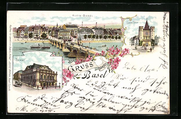 Ansichtskarten: Litho Basel, Klein-Basel mit Brücke und – Gebraucht aus Berlin von bartko-reher