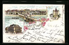 Litho Basel, Klein-Basel mit Brücke und
