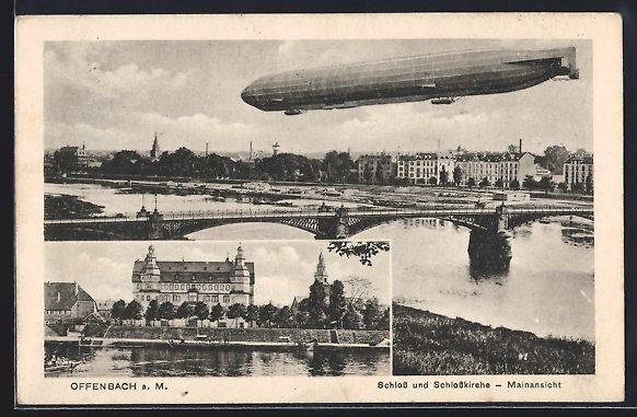 Ansichtskarten: Offenbach a. M., Zeppelin über der Main – Gebraucht aus Berlin von bartko-reher