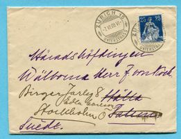 Brief von Zürich über Falun nach Stockholm 1909