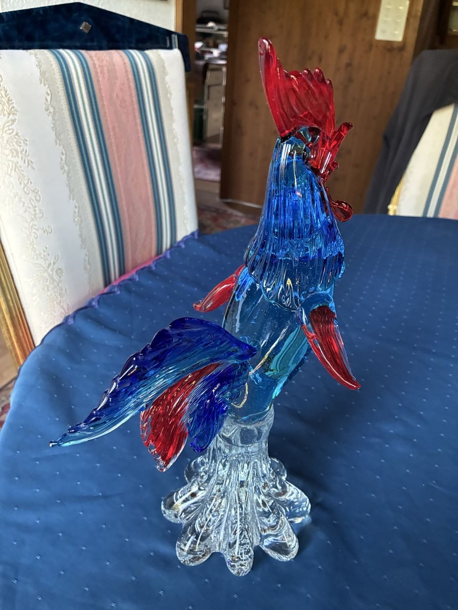 Murano Bicchieri: Murano - grosser Güggel rot/blau – Usato da Dornach venduto da Rosengarten 3