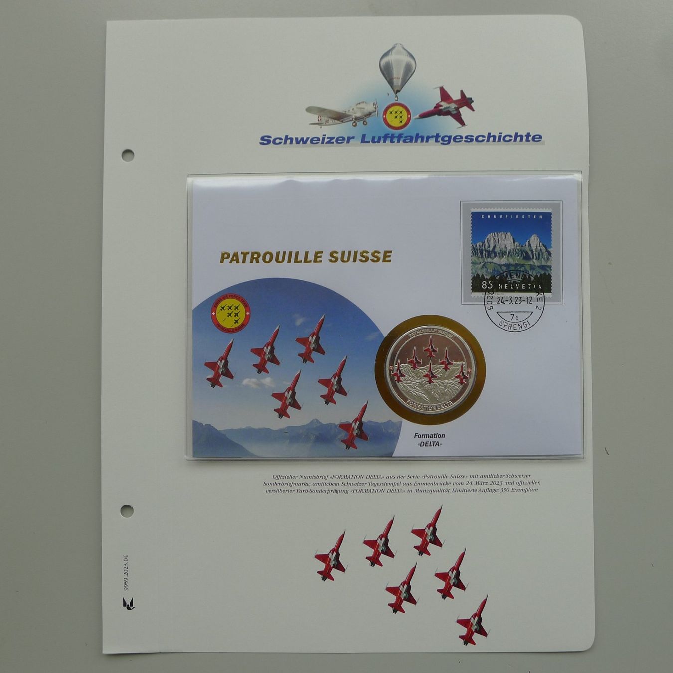 Tutti i francobolli: 2023, Patrouille Suisse Numisbrief "Formation DELTA" – Usato da Sursee venduto da Luzernerraute 4