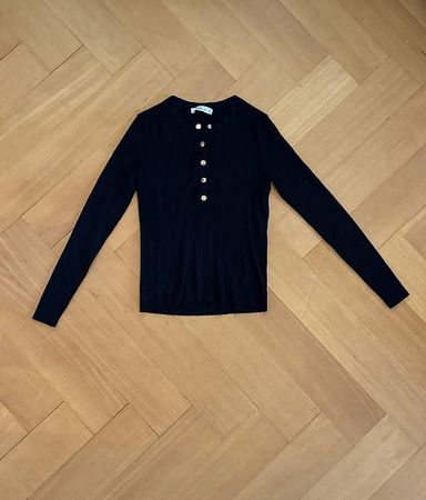 Langarmshirt, gerippt mit Knöpfen, schwarz, S