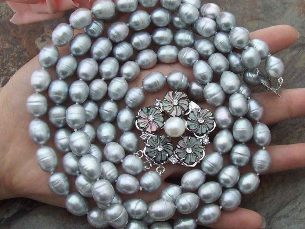 Ketten: Blume Lua Grau Perlen Kette Echt 1cm Collier Perle Halskette – Neu (gemäss Beschreibung) aus Prilly von ilyria73 3