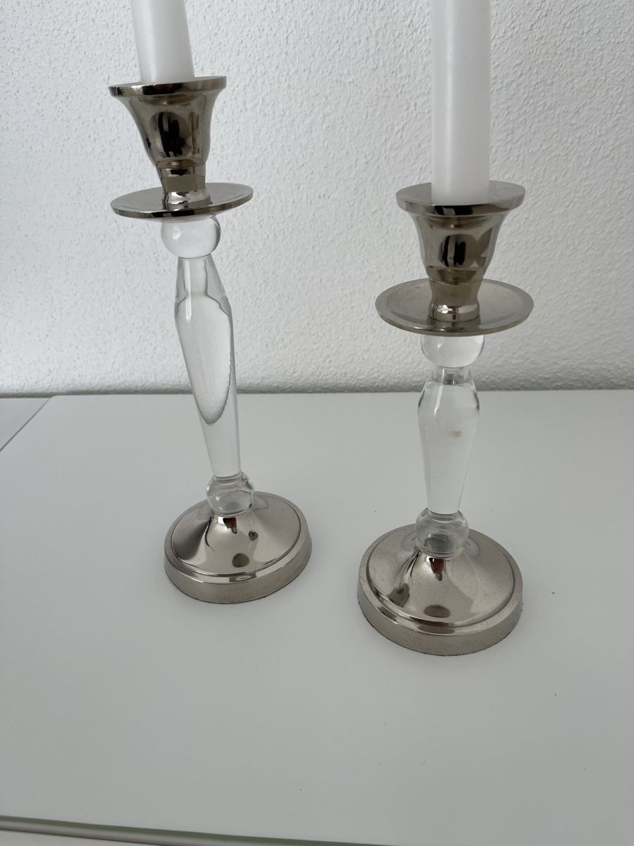Portacandele: 2x Kerzenständer, Silber (Chrom) & Acryl – Usato da Wohlen AG venduto da abaci 1