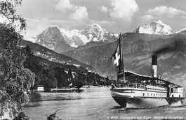 Thunersee BE Dampfschiff mit Eiger Mönch und Jungfrau schiff