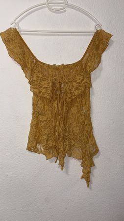 Chic Summer Top - Mustard Lace, Ruffle Details, Size S