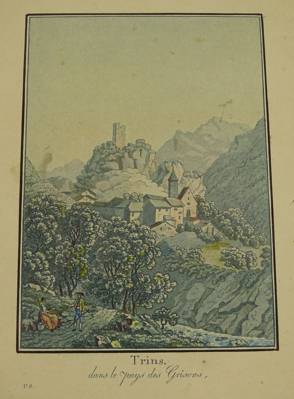 Incisioni: TRINS GRAUBÜNDEN, AQUATINTA UM 1830 – Usato da Grüningen venduto da Kartensammler 2