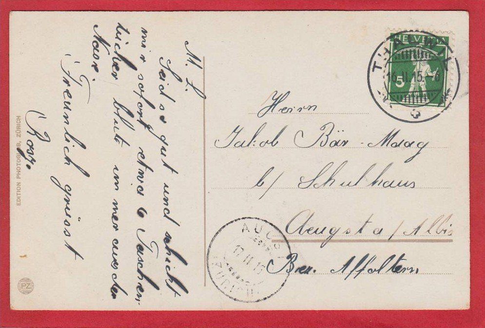 Ansichtskarten: THALWIL 1915 – Gebraucht aus Grüningen von Kartenlaube 1