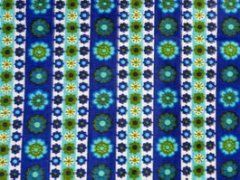 Stoff Baumwolle 2.40 m VINTAGE Bordüren blau türkis 1960s